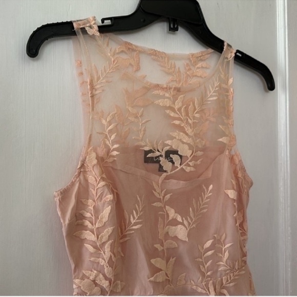 Lulu’s Blossoms Peach Embroidered Lace Skater Sleeveless Mini Dress - Picture 7 of 10